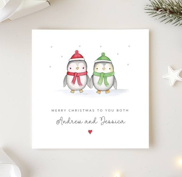 Personalised Couple Christmas card - Penguins